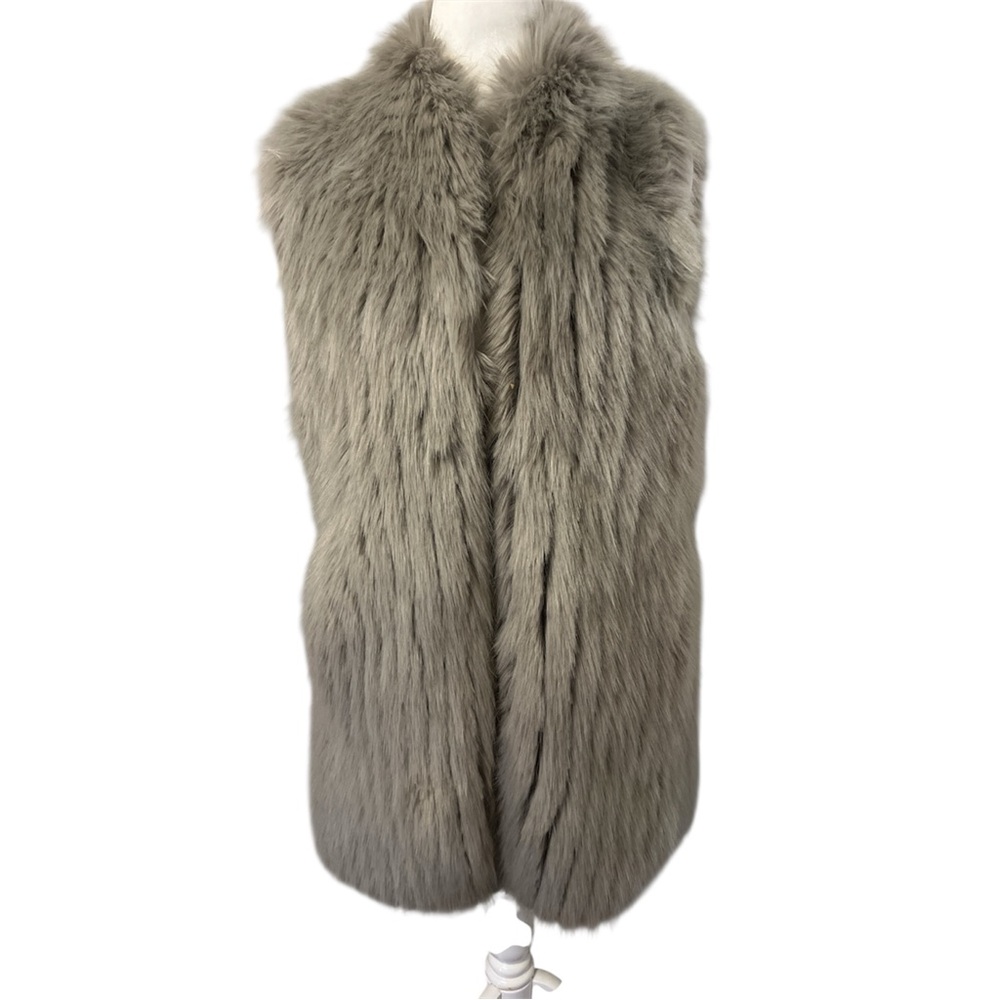 Donna Salyers Faux Fur Vest Gray Medium Open Front Glam Luxe Layering